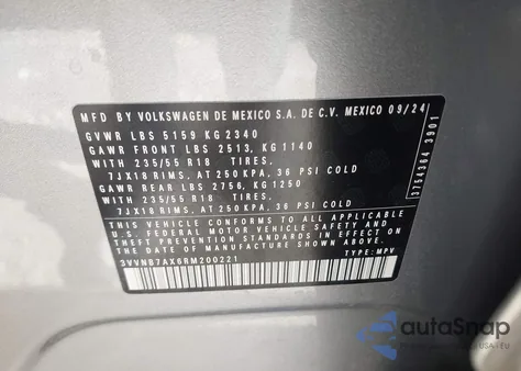 2024 Volkswagen Tiguan 2.0T Se/2.0T Wolfsburg Edition z USA, uszkodzony, nr VIN 3VVNB7AX6RM200221